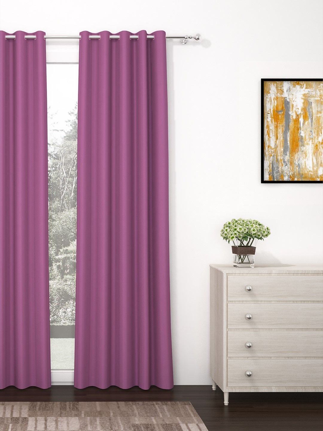 Story@Home Faux Silk Solid Solid 300GSM Lavender Room Darkening Blackout Long Door Curtain - Set Of 1 Price in India
