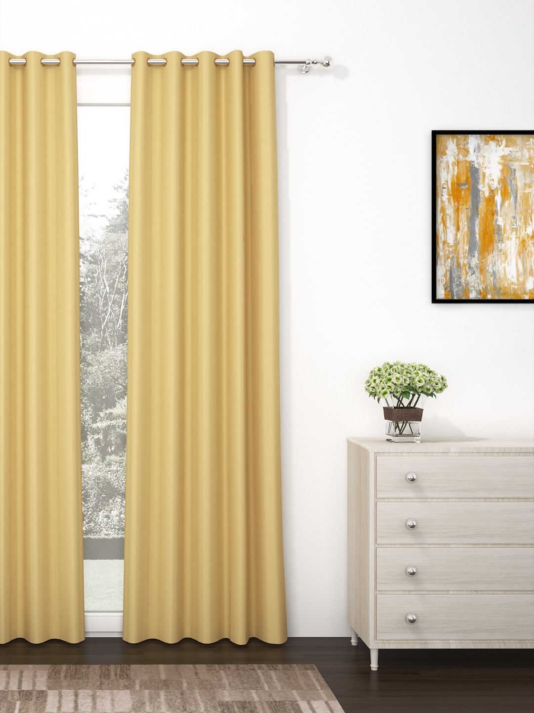 Story@Home Faux Silk Solid 300GSM Cream Room Darkening Blackout Door Curtain - Set of 1 Price in India