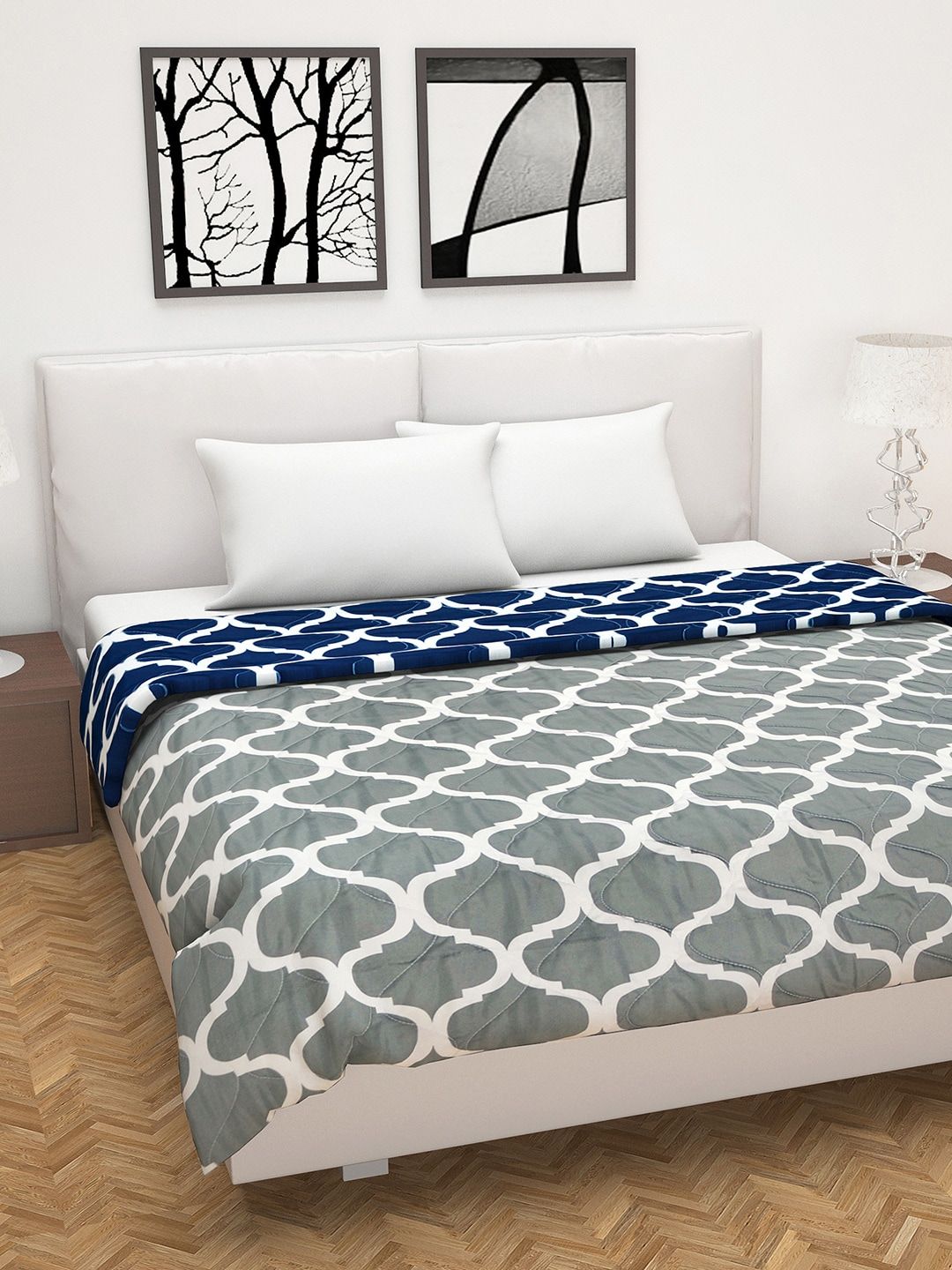 Divine Casa Navy Blue & Grey AC Room 110 GSM Double Bed Comforter Price in India