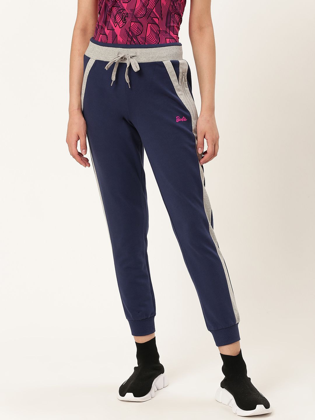 toothless Women Navy Blue & Grey Melange Solid Cropped Barbie Joggers Price in India