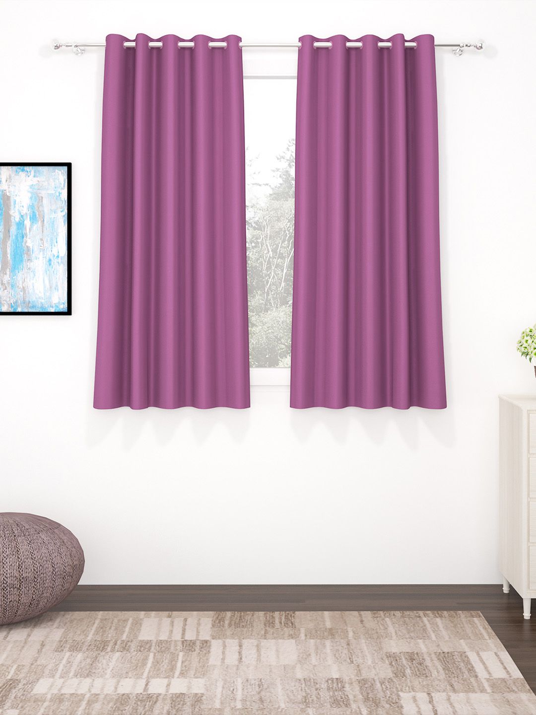 Story@Home Faux Silk Solid Solid 300GSM Lavender Room Darkening Blackout Window Curtain - Set of 2 Price in India