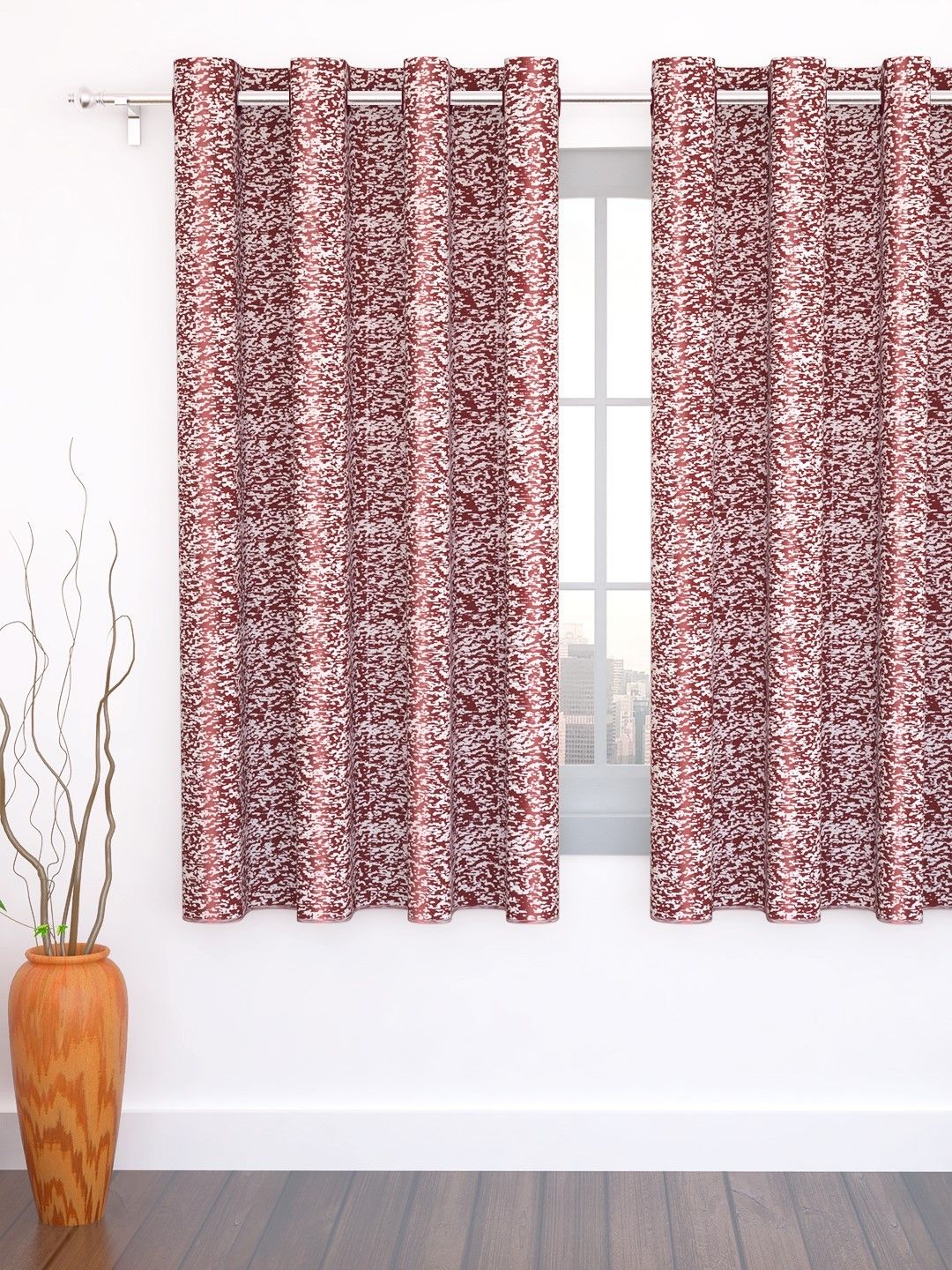 Story@home Maroon 300GSM Semi Blackout Jacquard Eyelet Ringtop Single Window Curtain Price in India