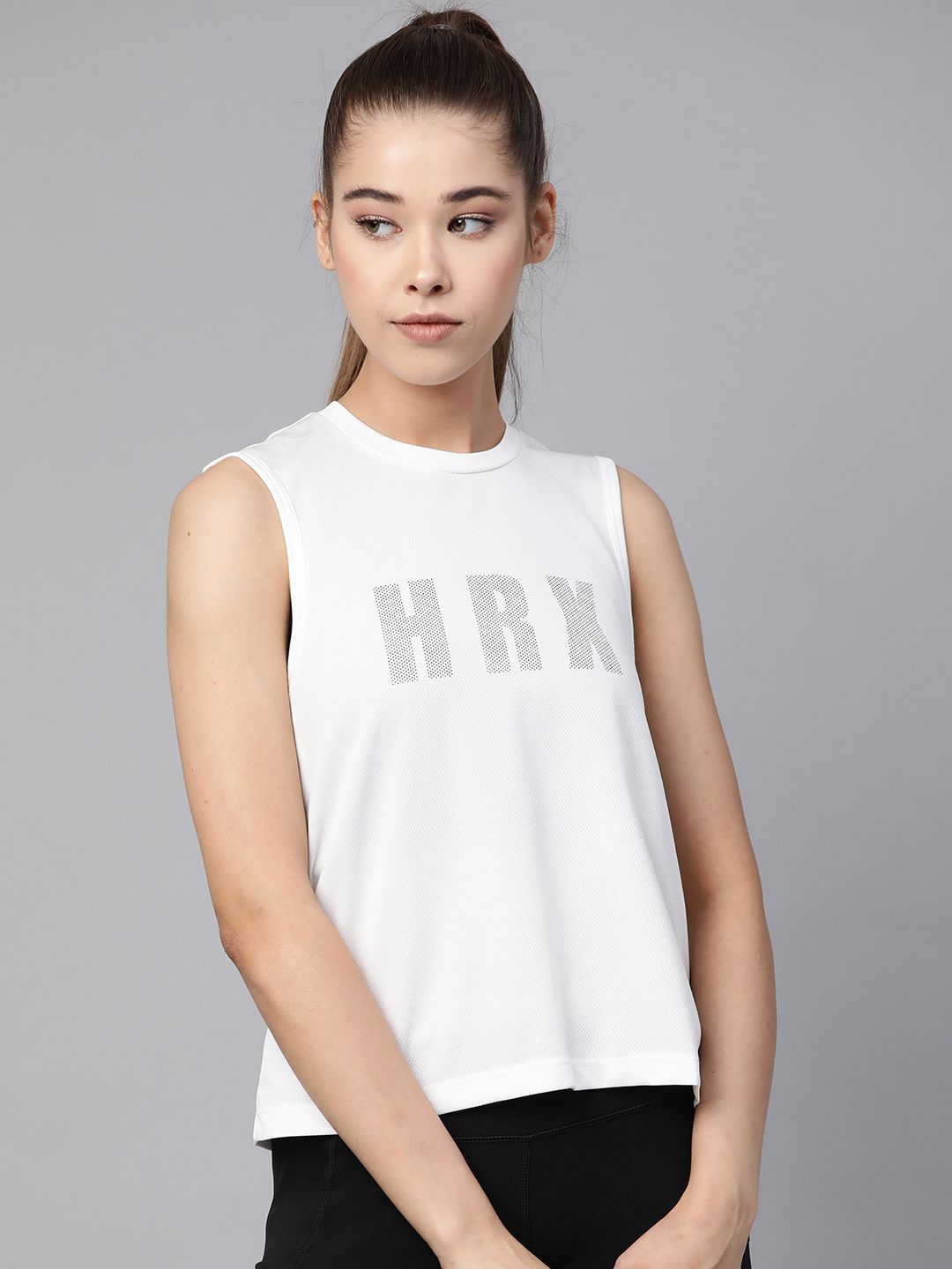 HRX by Hrithik Roshan Women White Printed Rapid Dry Antimicrobial Training T-shirt Price in India