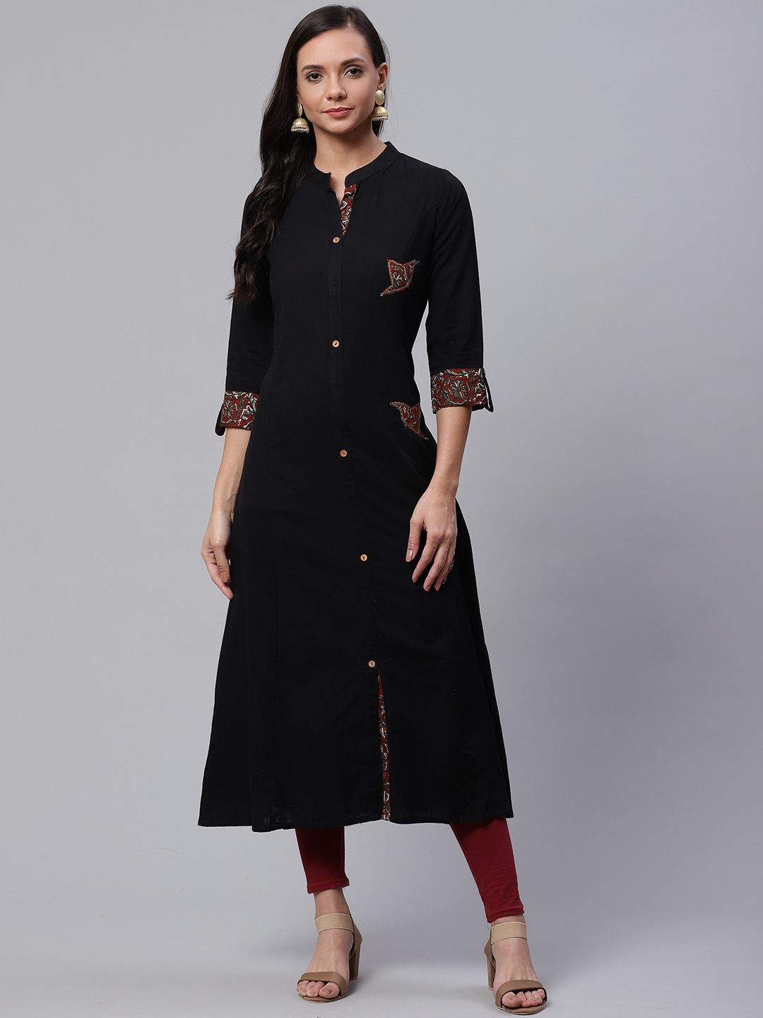 Divena Women Black Sequinned Detail Solid A-Line Kurta Price in India