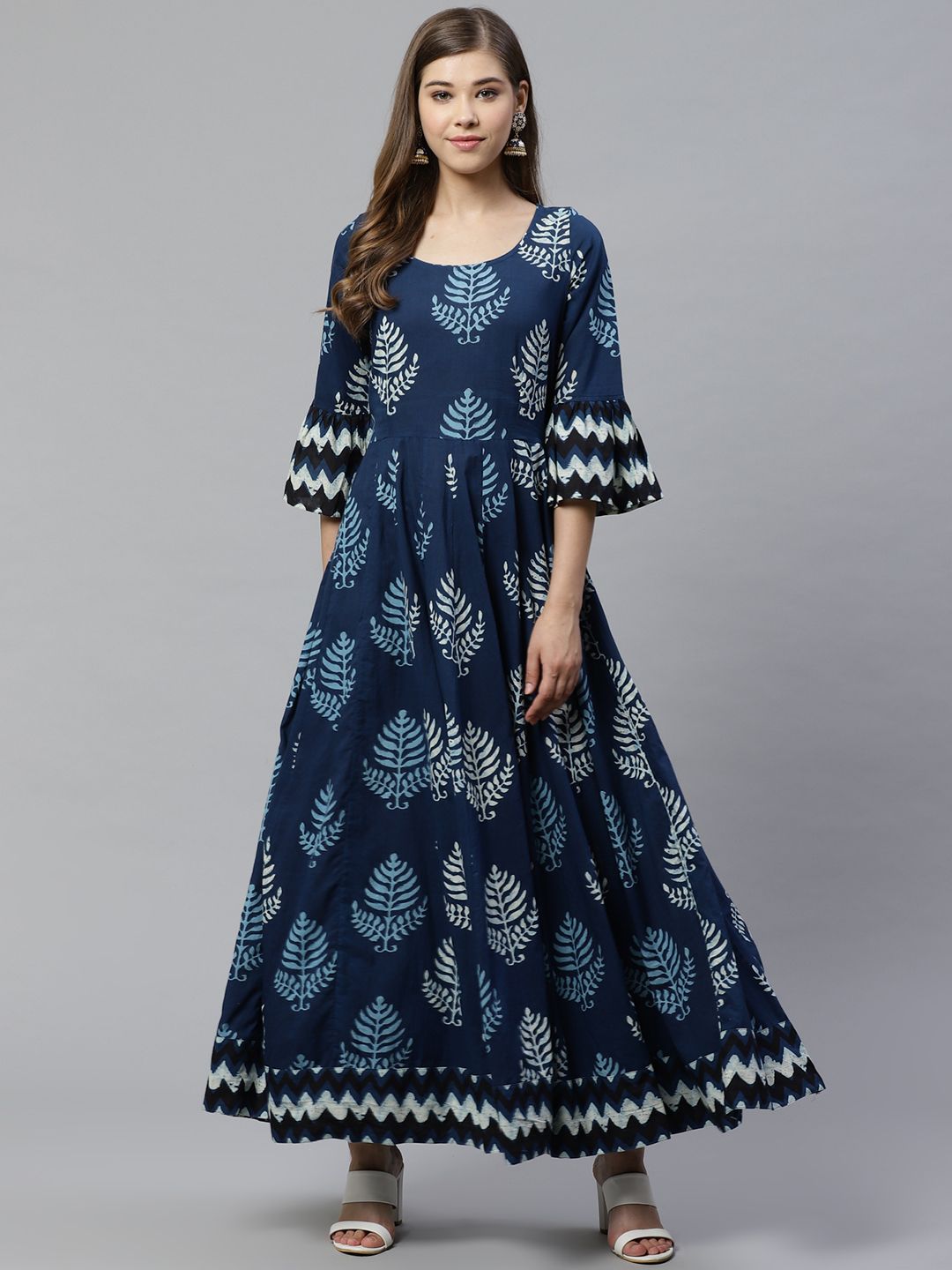 Divena Women Blue & White Printed Anarkali Kurta Price in India