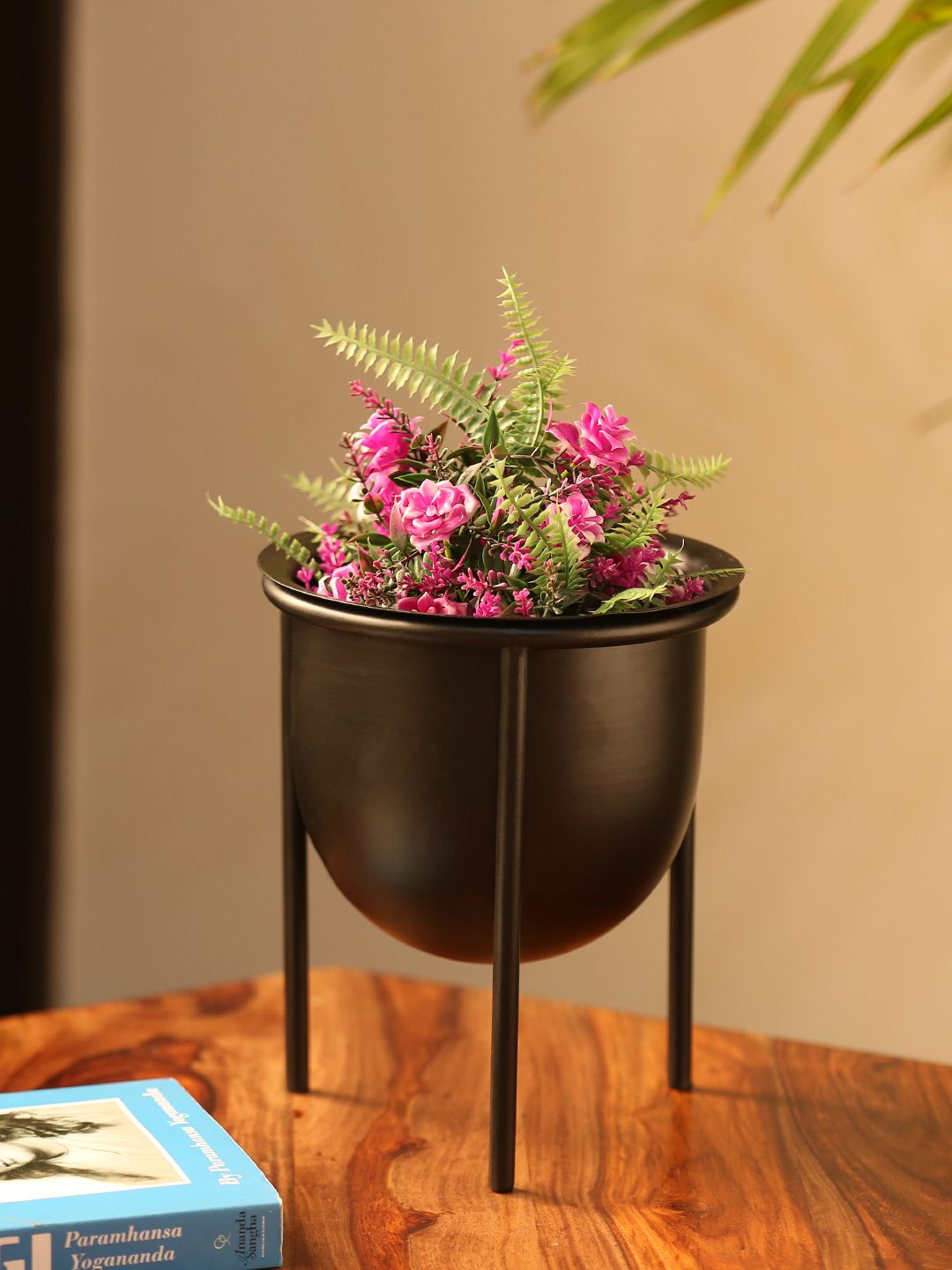 ExclusiveLane 'Matte Black' Table Planter Pot With Tri-Stand In Iron (8.5 Inch) Price in India