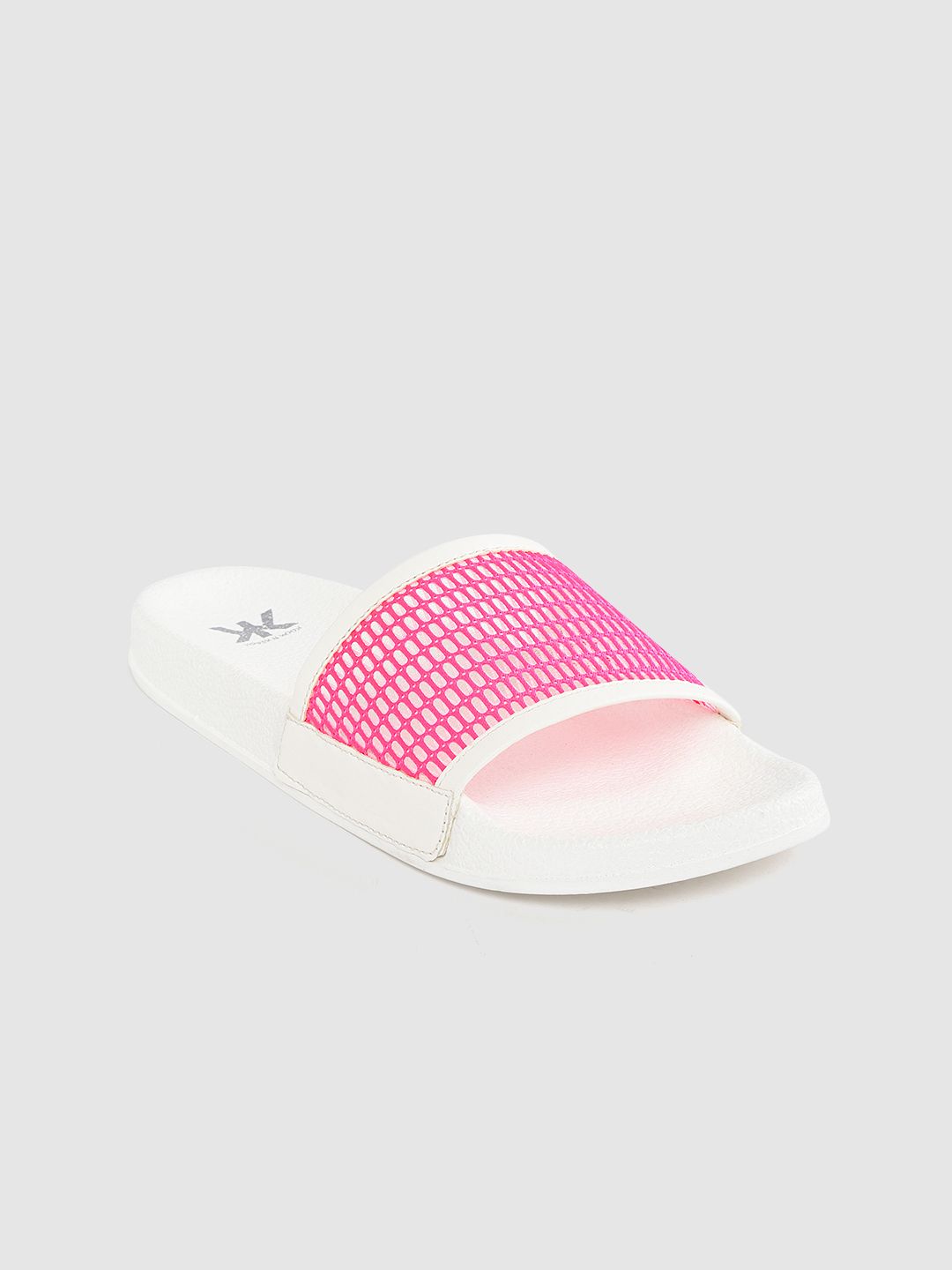 Kook N Keech Women Pink & White Woven Design Sliders Price in India