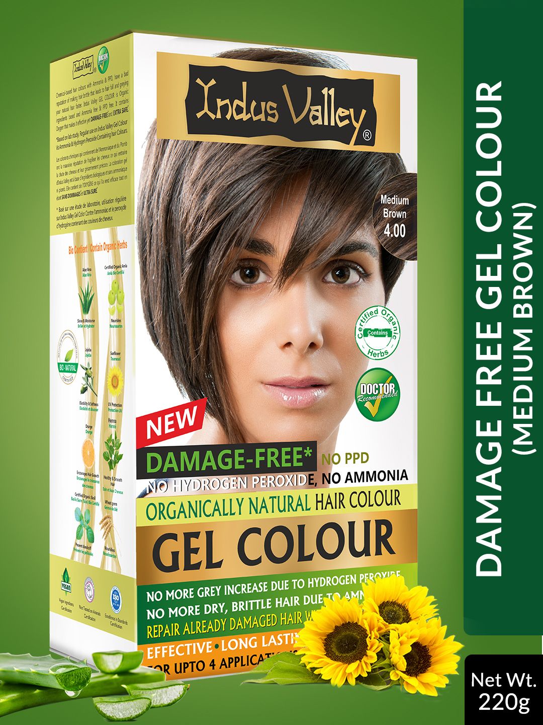 Indus Valley Organically Natural Gel Hair Colour- Medium Brown 4.0 220 g