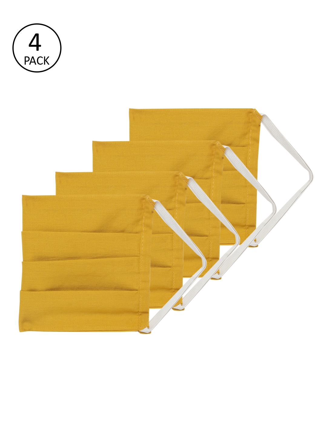 InWeave Women Pack of 4 Mustard Yellow Solid 2-Ply Reusable Outdoor Cloth Masks Price in India