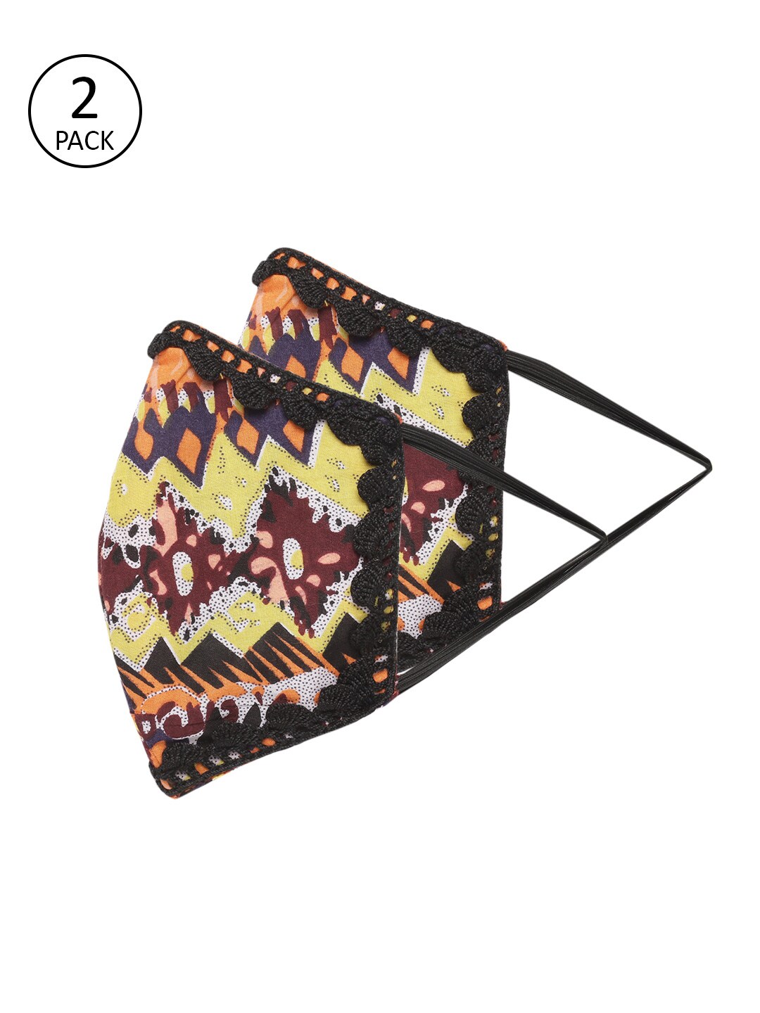 InWeave Women Pack of 2 Orange & Black Printed 2-Ply Reusable Outdoor Cloth Masks Price in India