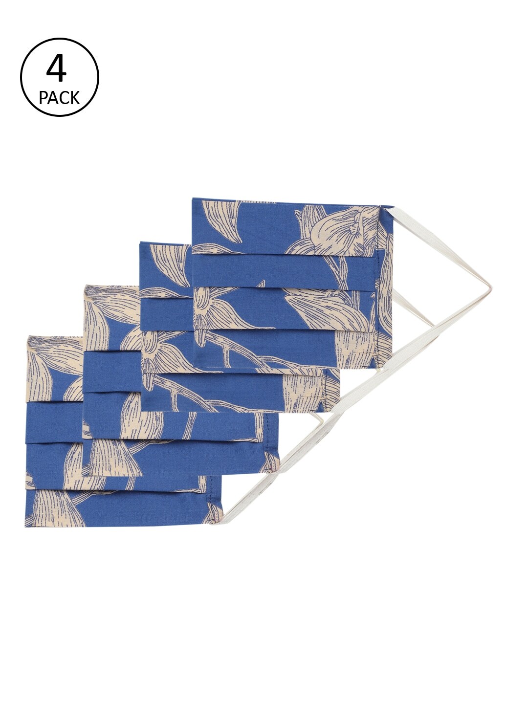 InWeave Women 4 Pcs Blue & Off-White 2-Ply Floral Print Reusable Outdoor Cloth Masks Price in India