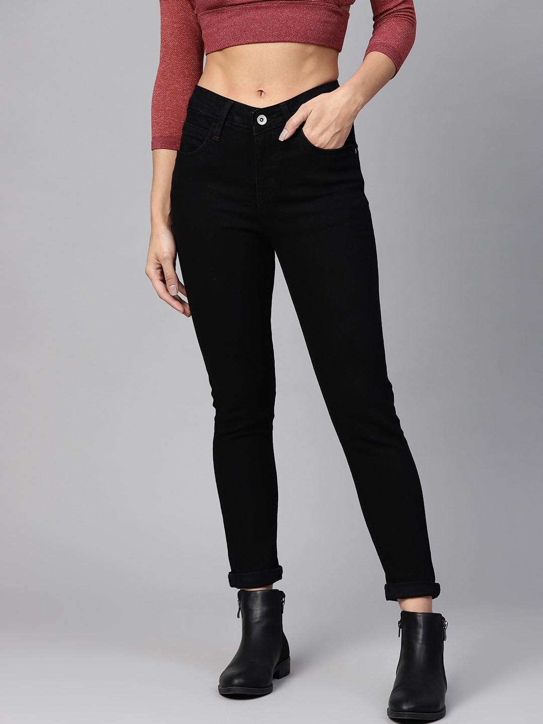Roadster Women Black Skinny Fit High-Rise Clean Look Stretchable Jeans Price in India
