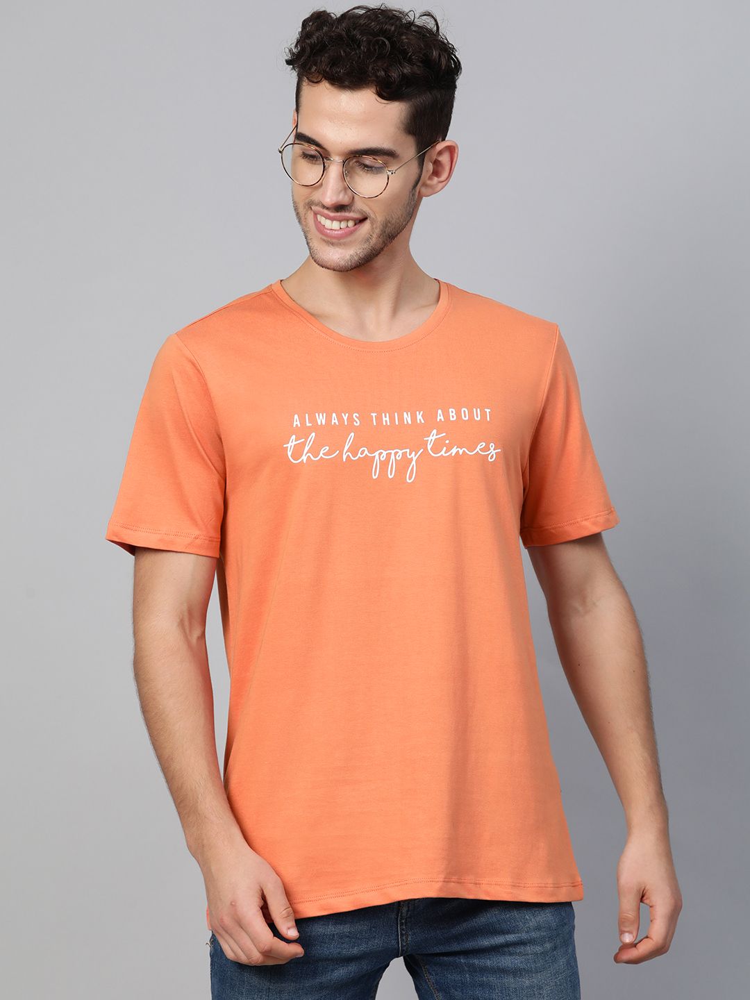 Mast & Harbour Men Orange Printed Round Neck T-shirt