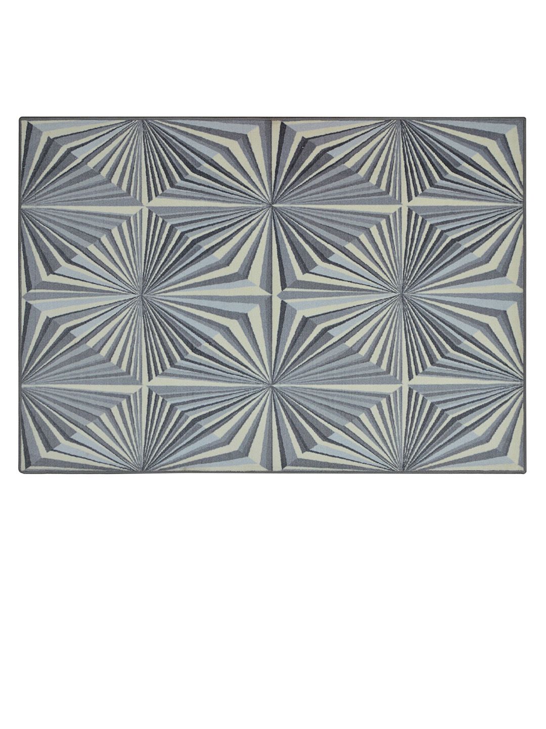 RUGSMITH Grey & Cream-Coloured Geometric Modern Illusion Anti-Skid Carpet Price in India