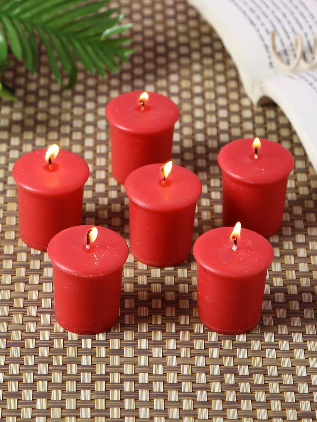 HOSLEY Set of 6 Red Solid Apple Cinnamon Highly Fragranced Votive Candles Price in India