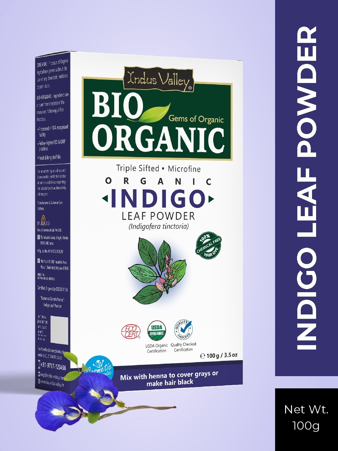 Indus Valley Unisex Bio Organic Indigo Leaf Powder-100g