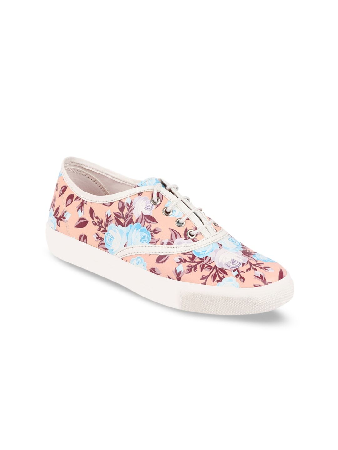 FAUSTO Women Peach Floral Print Sneakers Price in India