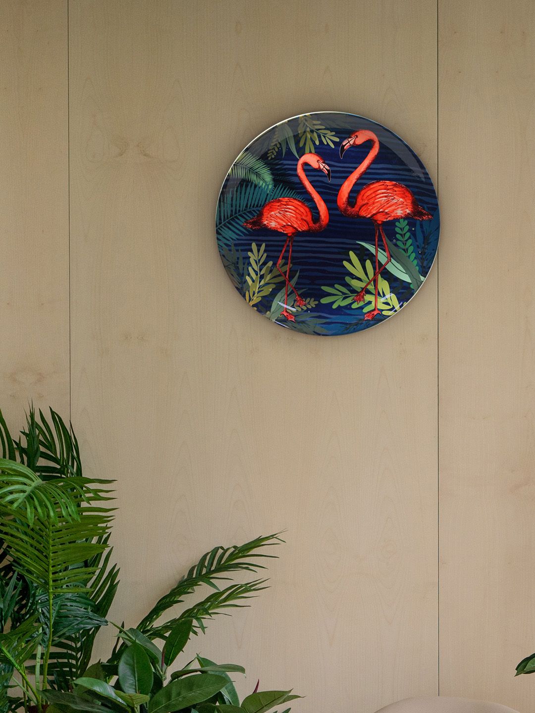 KOLOROBIA Multicoloured Tropical World Beauteous Flamingos Inspired Home Decor Wall Plate Price in India