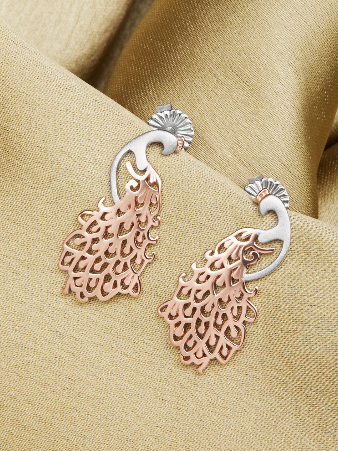 GIVA Sterling Silver Rose Gold Plated Peacock Studs with 925 Stamp Price in India