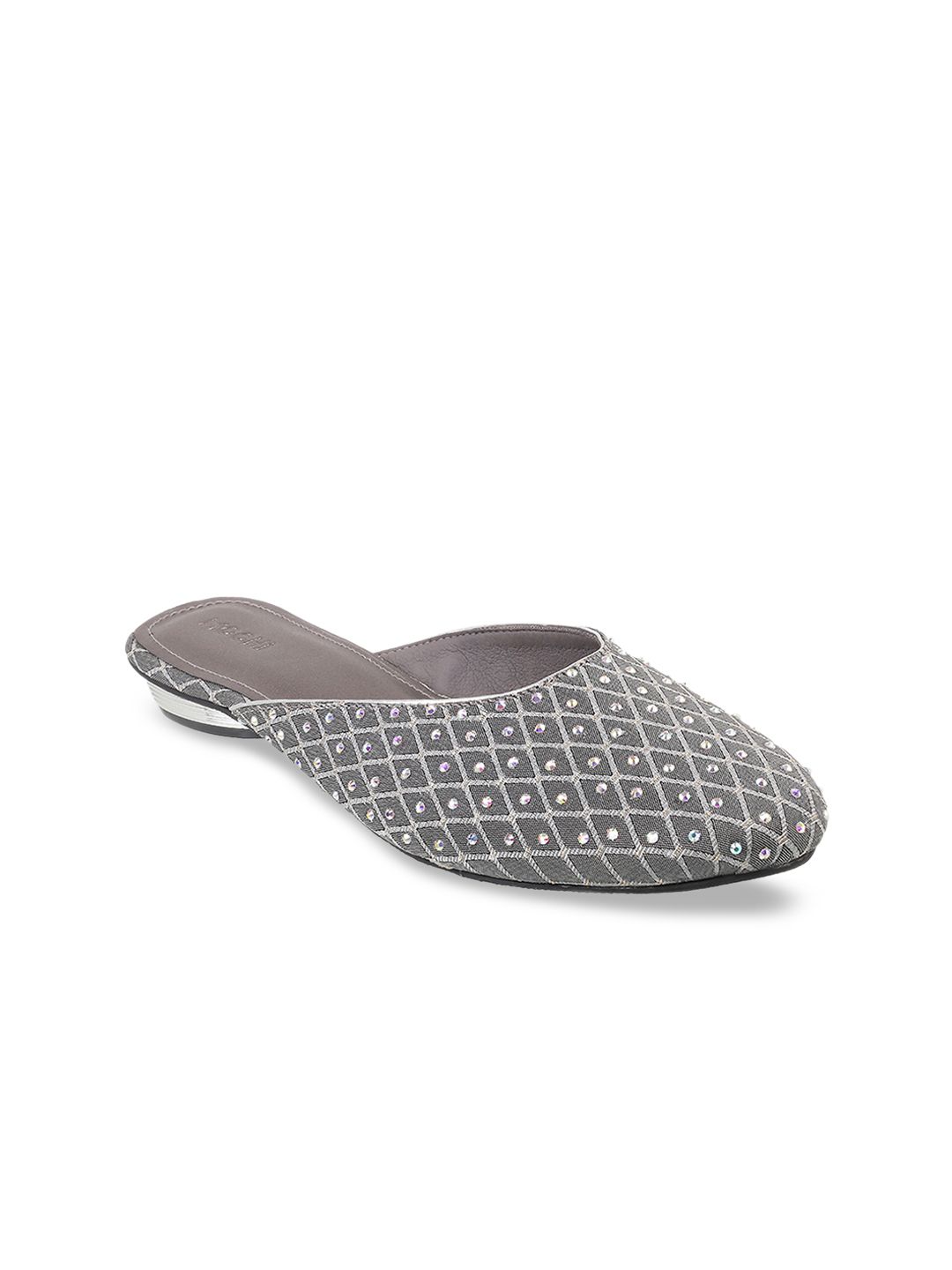 Mochi Women Grey Embellished Flats Price in India