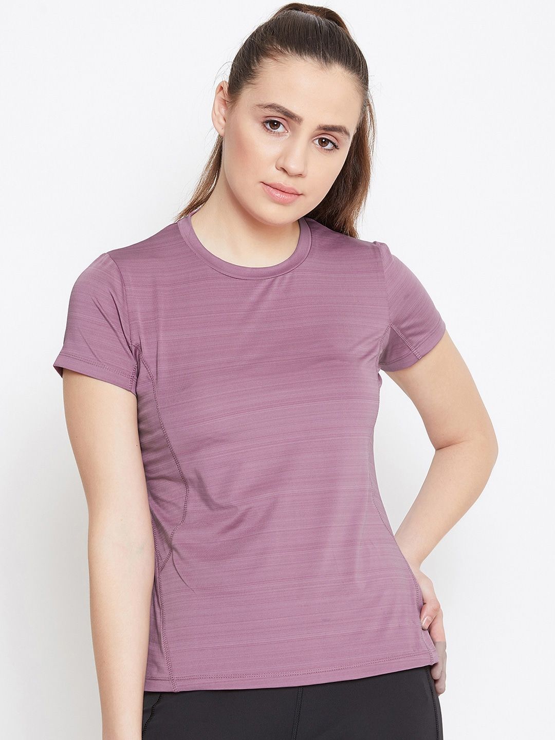 PERFKT-U Women Purple Self Design Round Neck T-shirt Price in India