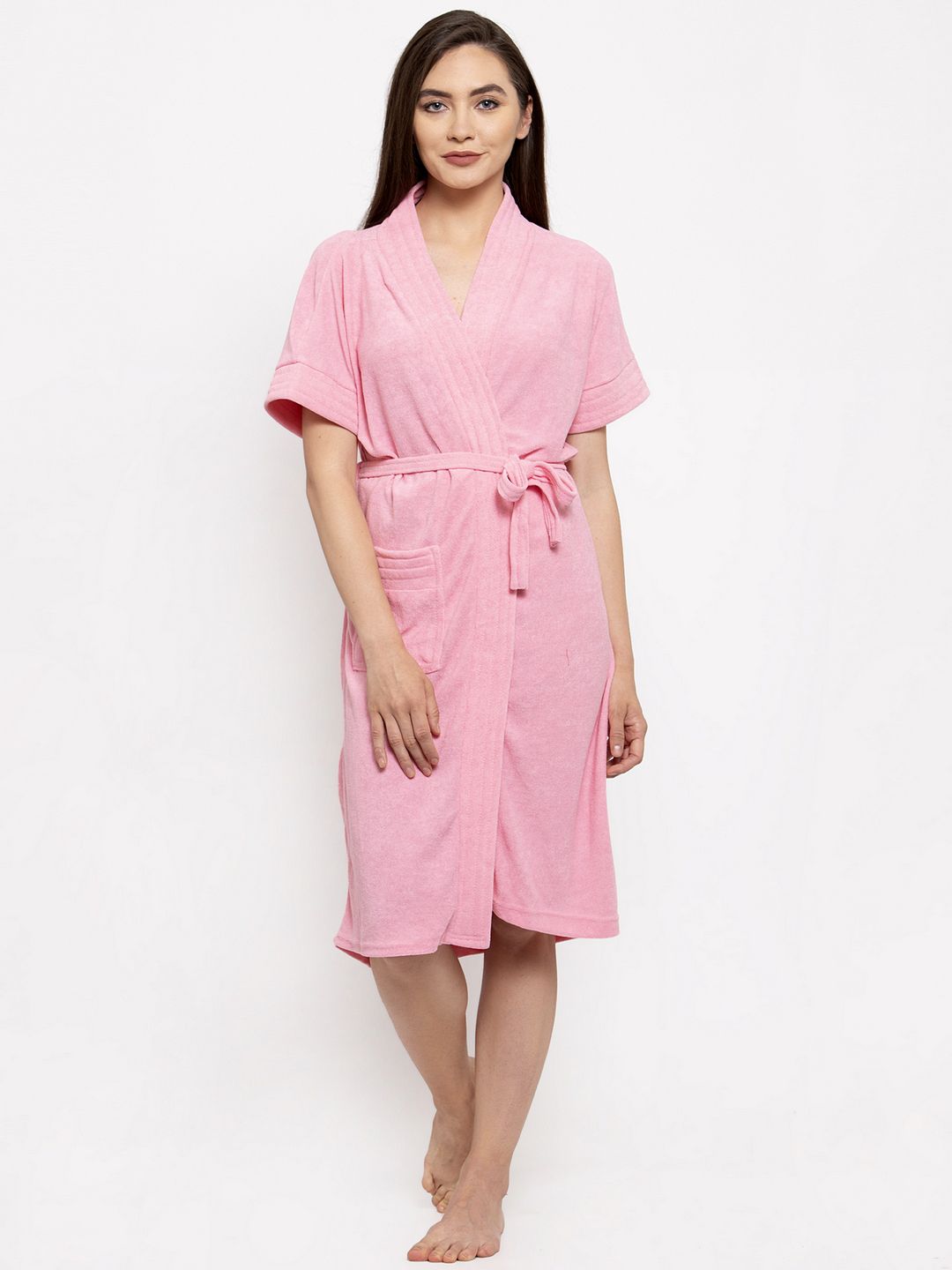 ELEVANTO Women Pink Solid Bath Robe Price in India