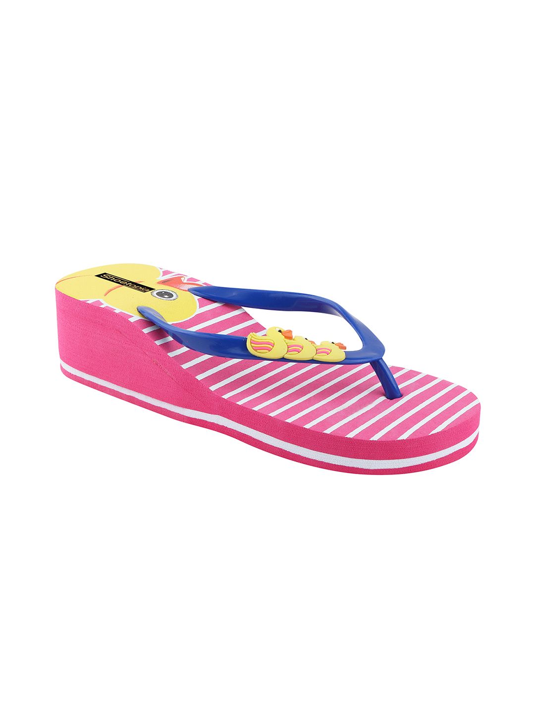 Shoetopia Women Blue & Yellow Striped Thong Flip-Flops Price in India