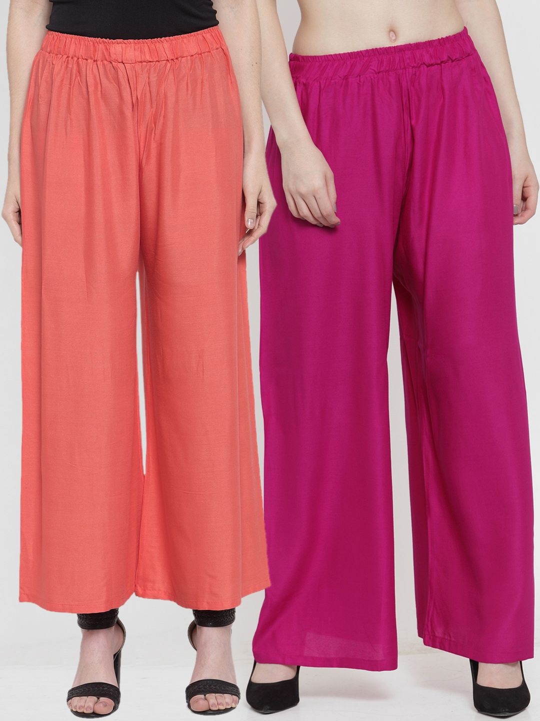 TAG 7 Women Pack of 2 Solid Straight Palazzos Price in India