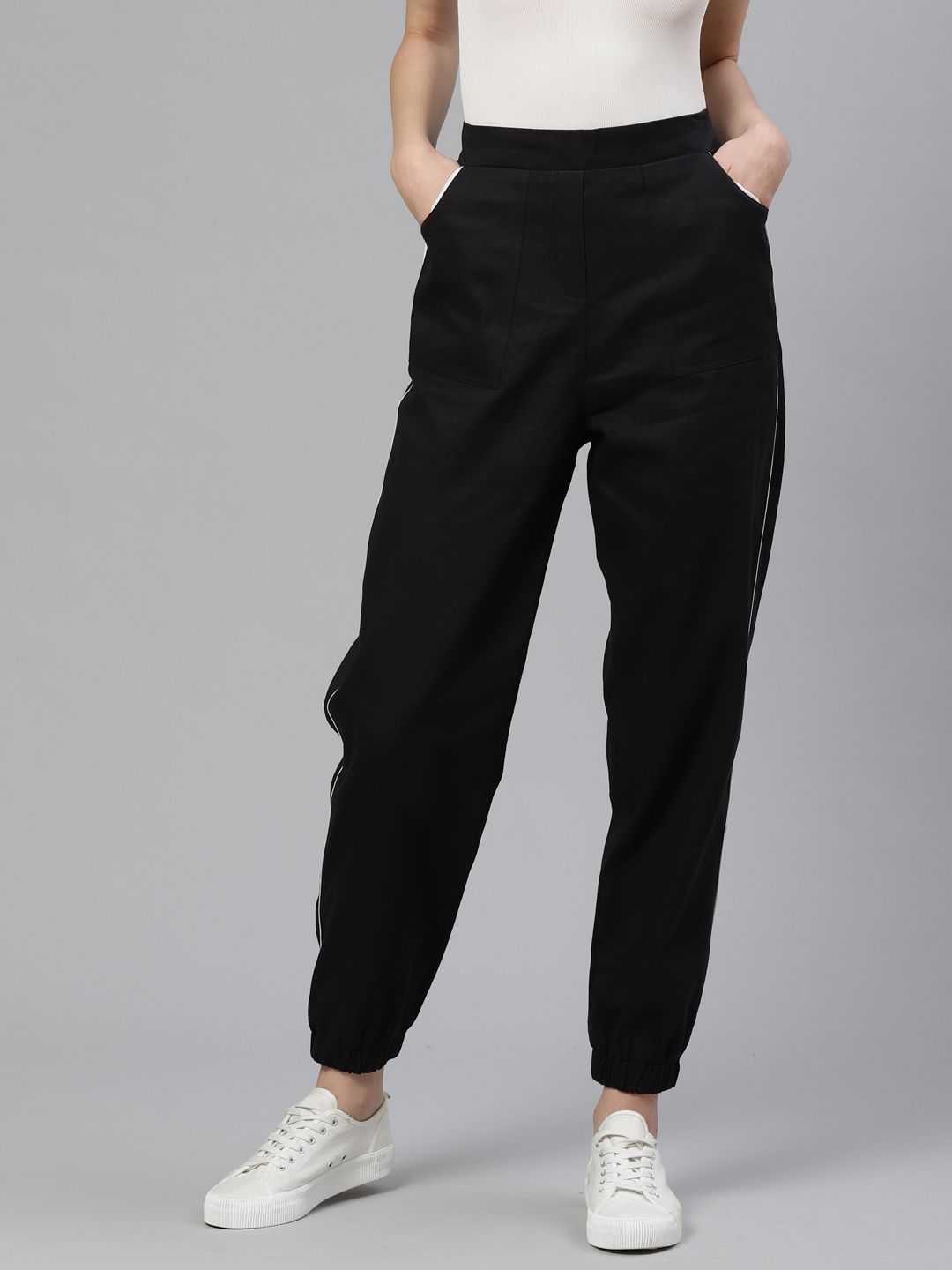 Orchid Blues Women Black Loose Fit Pure Cotton Joggers Price in India