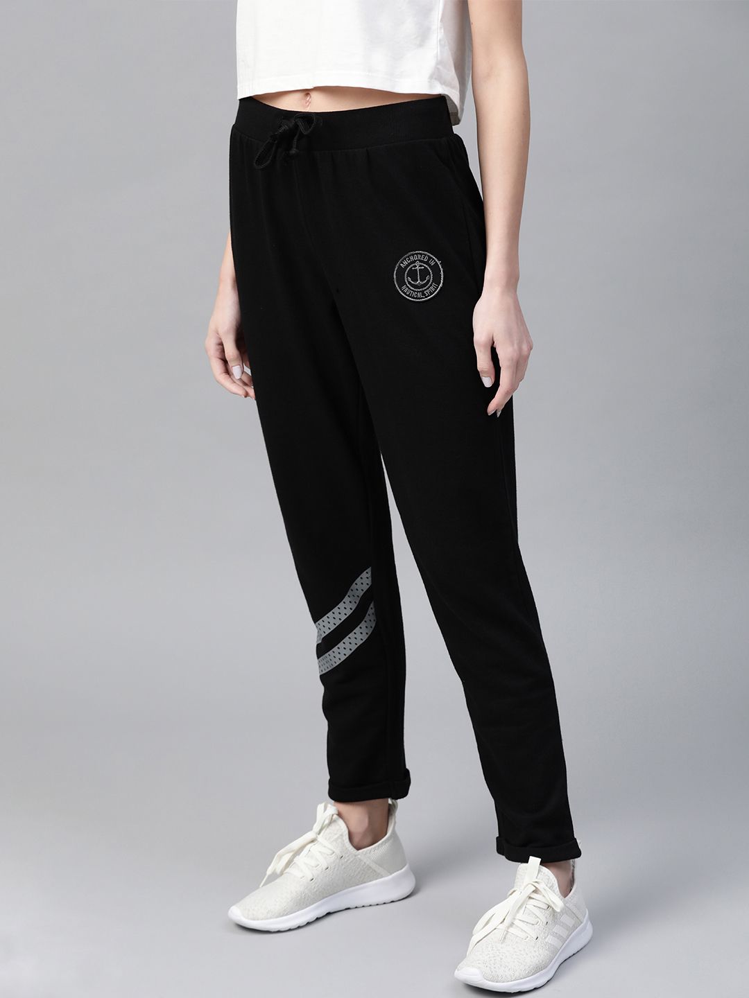 Mast & Harbour Women Black Solid Track Pants Price in India