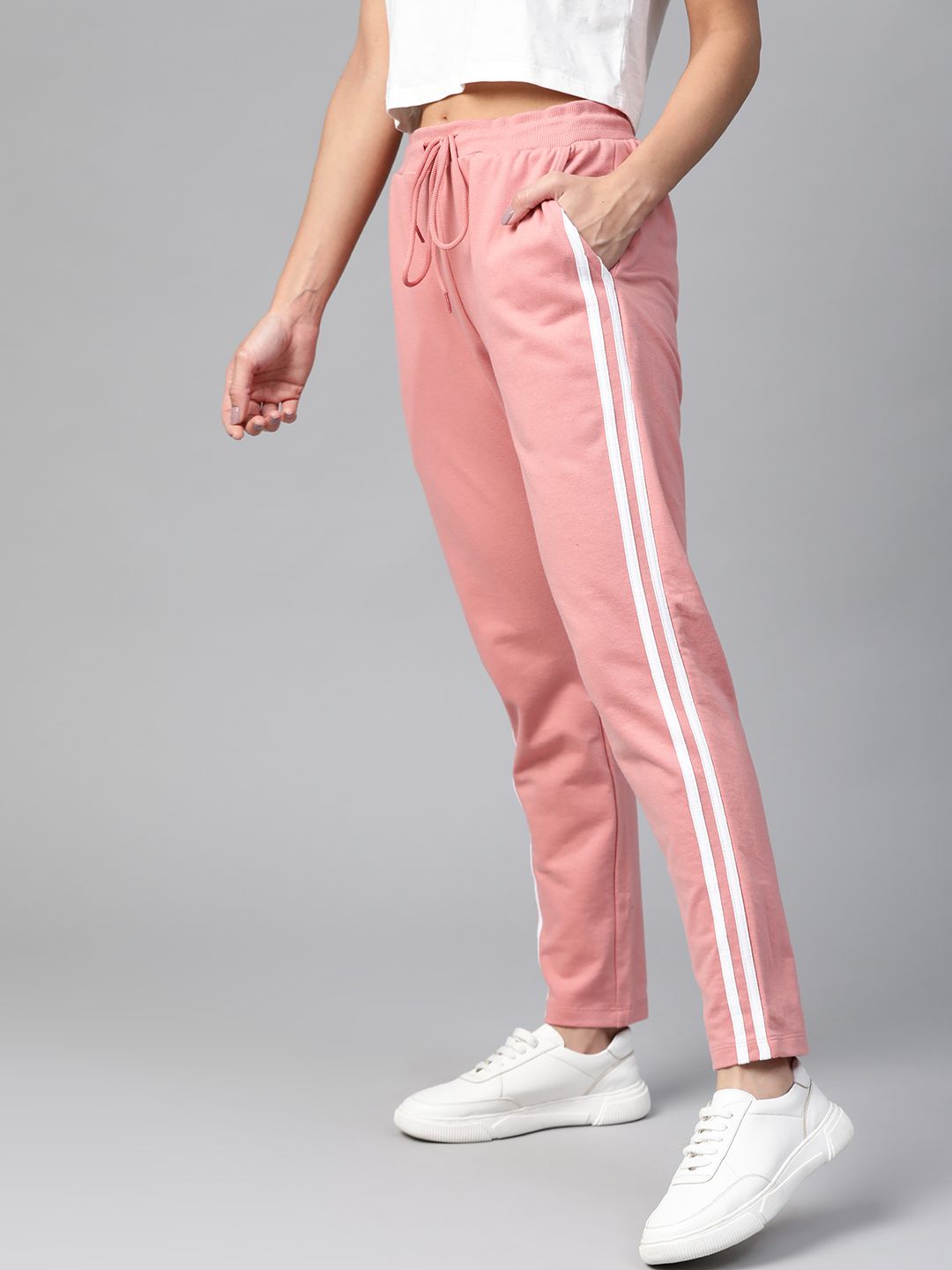 Mast & Harbour Women Peach-Coloured Solid Track Pants Price in India