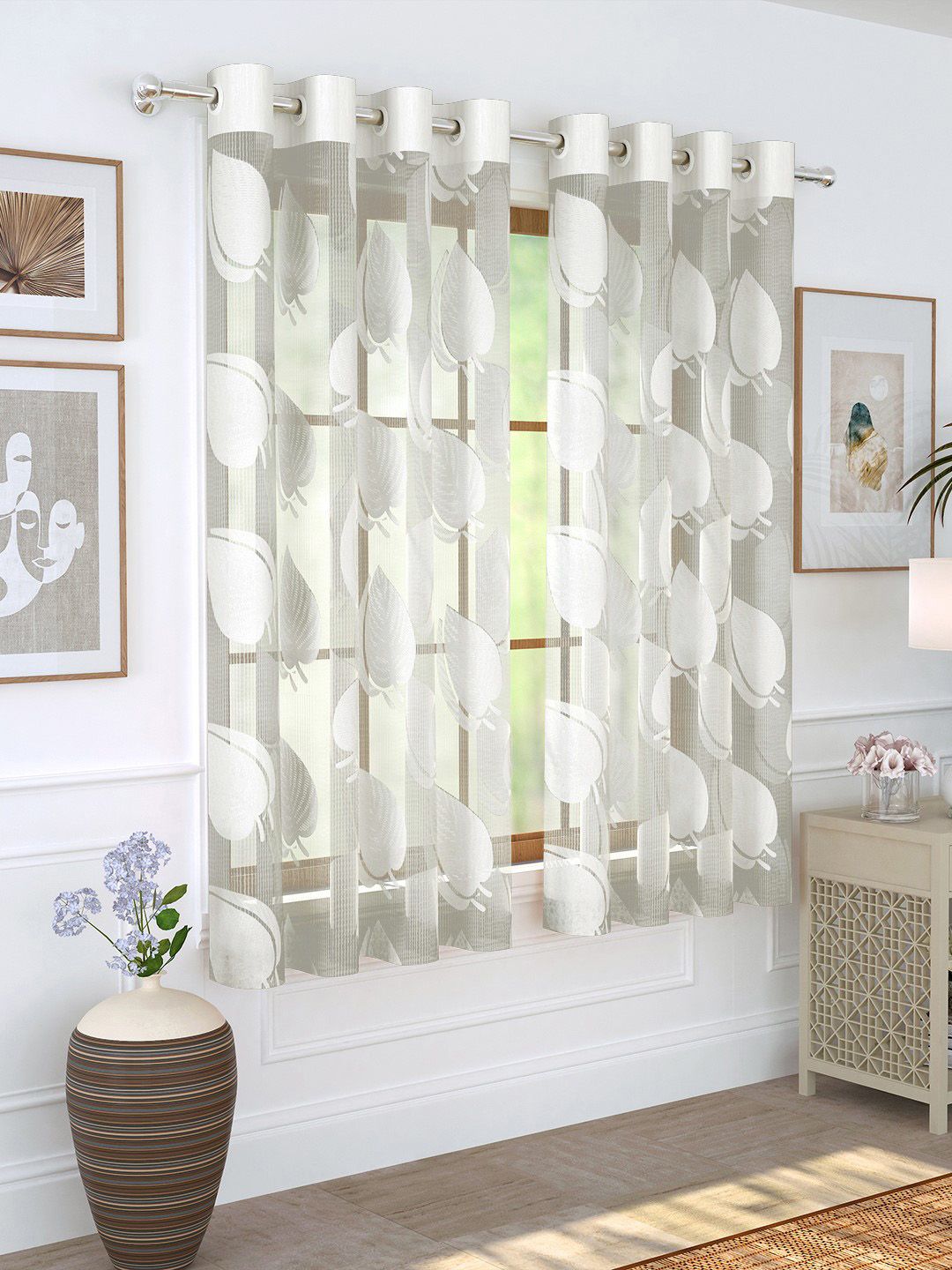 Story@home White Set of 2 Sheer Window Curtains Price in India