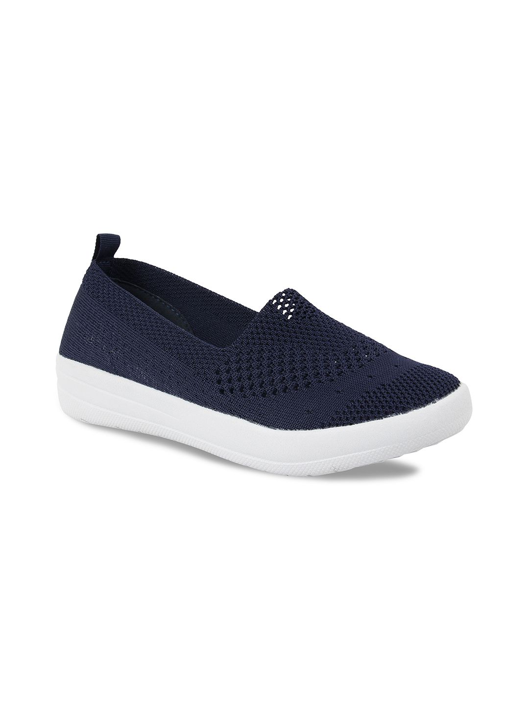 Rocia Women Navy Blue Solid Woven Design Slip-On Sneakers Price in India