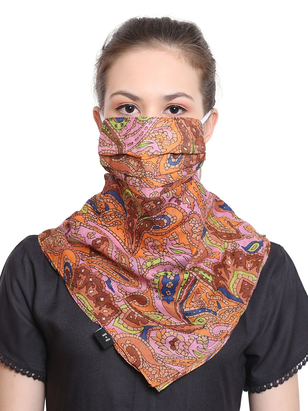 Anekaant Women Multicoloured Printed 3-Ply Reusable Scarf Style Mask Price in India