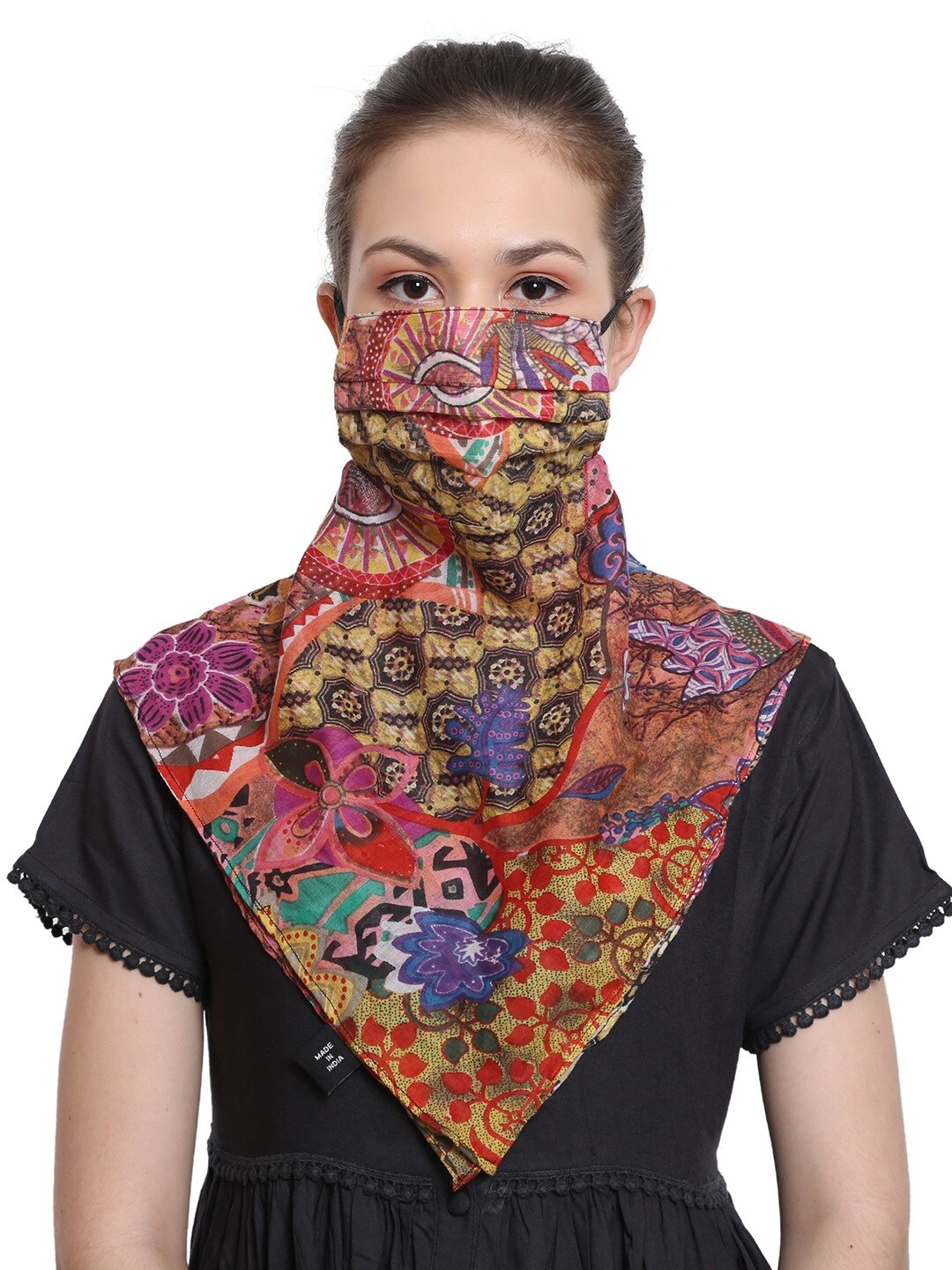 Anekaant Women Multicoloured Single 3-Ply Reusable Printed Scarf Style Fashion Mask Price in India