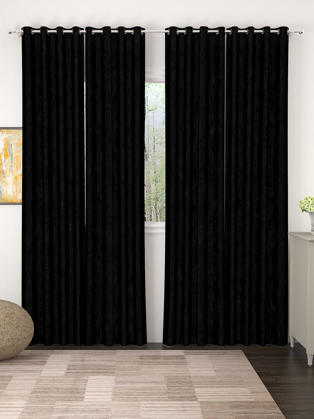 Story@home Black Jacquard Set of 4 Jacquard Textured Door Curtains Price in India