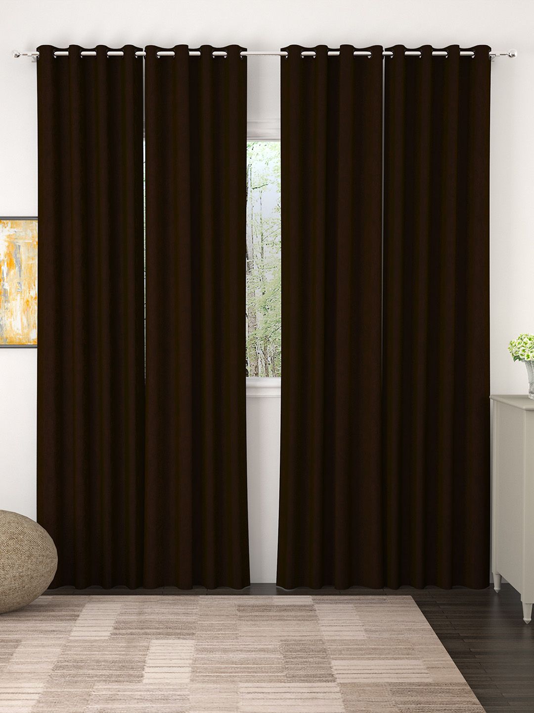 Story@home Coffee Brown Set of 4 Jacquard Textured Door Curtains Price in India