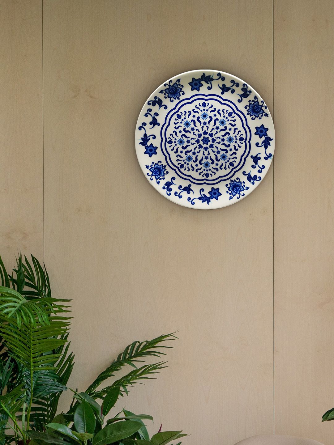 KOLOROBIA Blue & White Floral Blue Pottery Inspired Home Decor Wall Plate Price in India