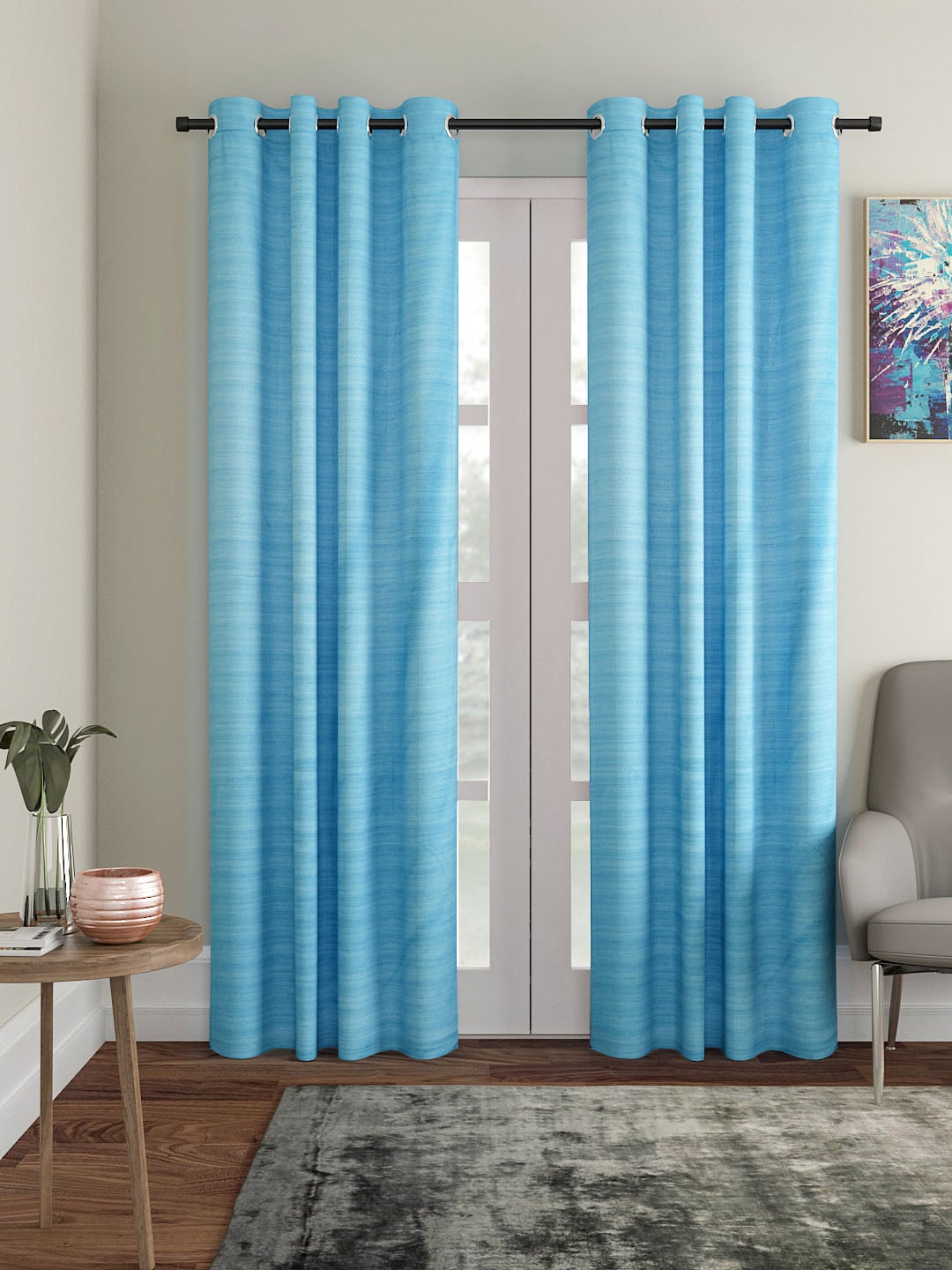 Soumya Blue Solid Room Darkening Door Curtain Price in India