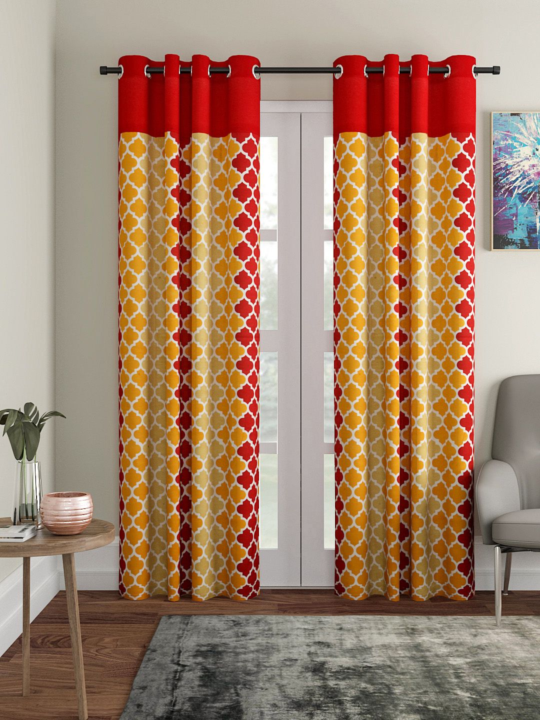 Soumya Orange & Red Single Room Darkening Long Door Curtain Price in India