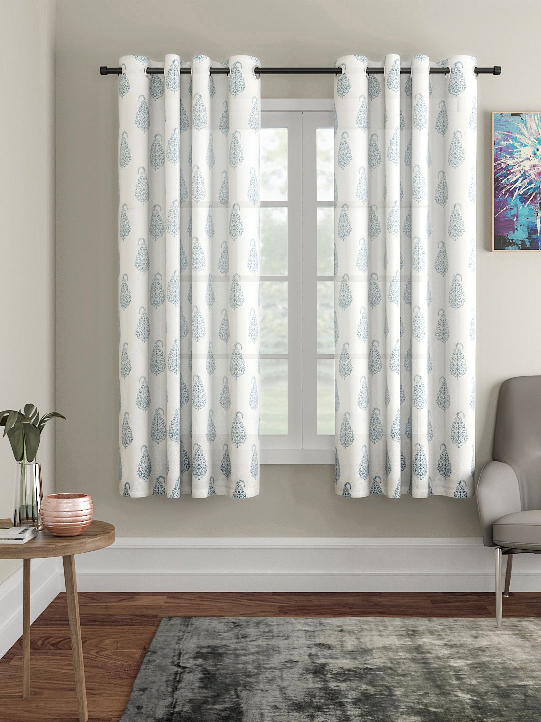 Soumya Blue Single Semi Sheer Window Curtain Price in India
