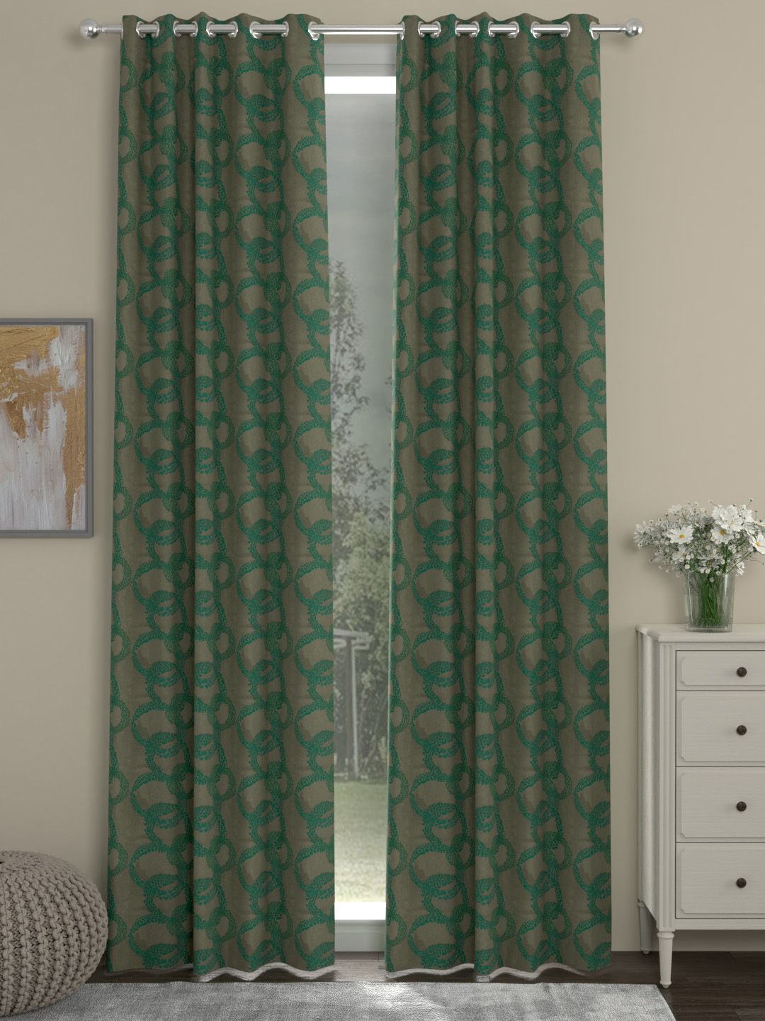 ROSARA HOME Green & Brown Set of 2 Door Curtains Price in India