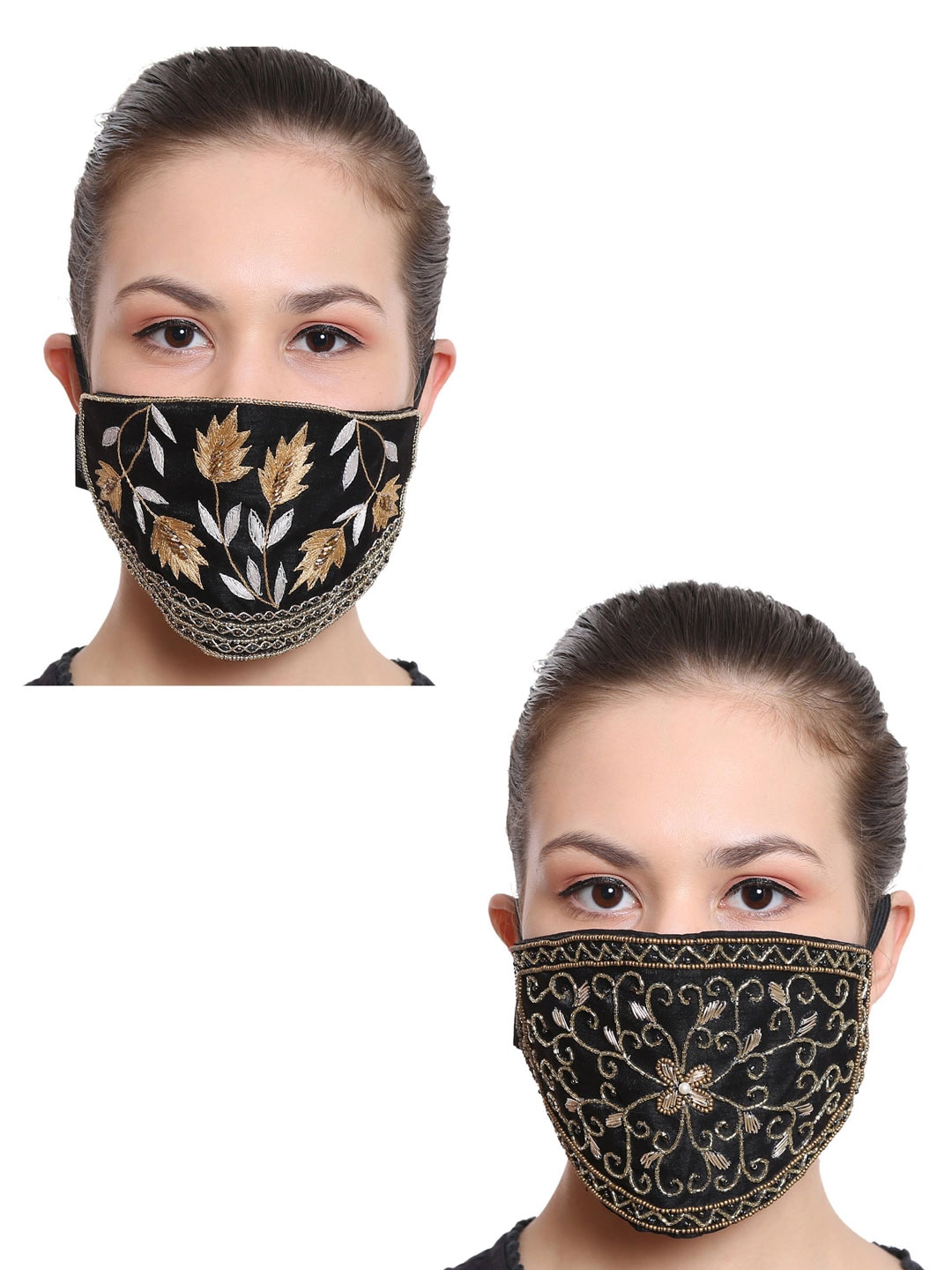 Anekaant Women 3-Pcs Black Printed 3-Ply Reusable Cotton Fabric Fashion Masks Price in India