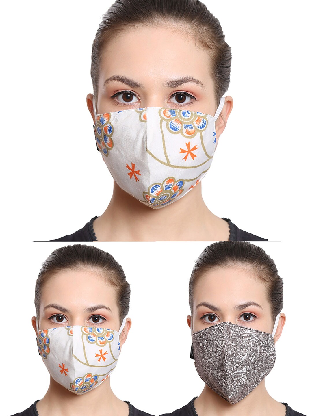 Anekaant Women 3 Pcs Printed 3-Ply Reusable Cloth Masks Price in India
