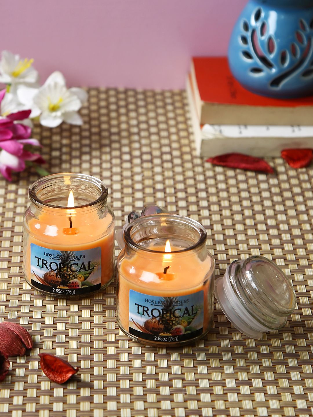 HOSLEY Set Of 3 Orange Tropical Mist Highly Fragranced Jar Candles Price in India