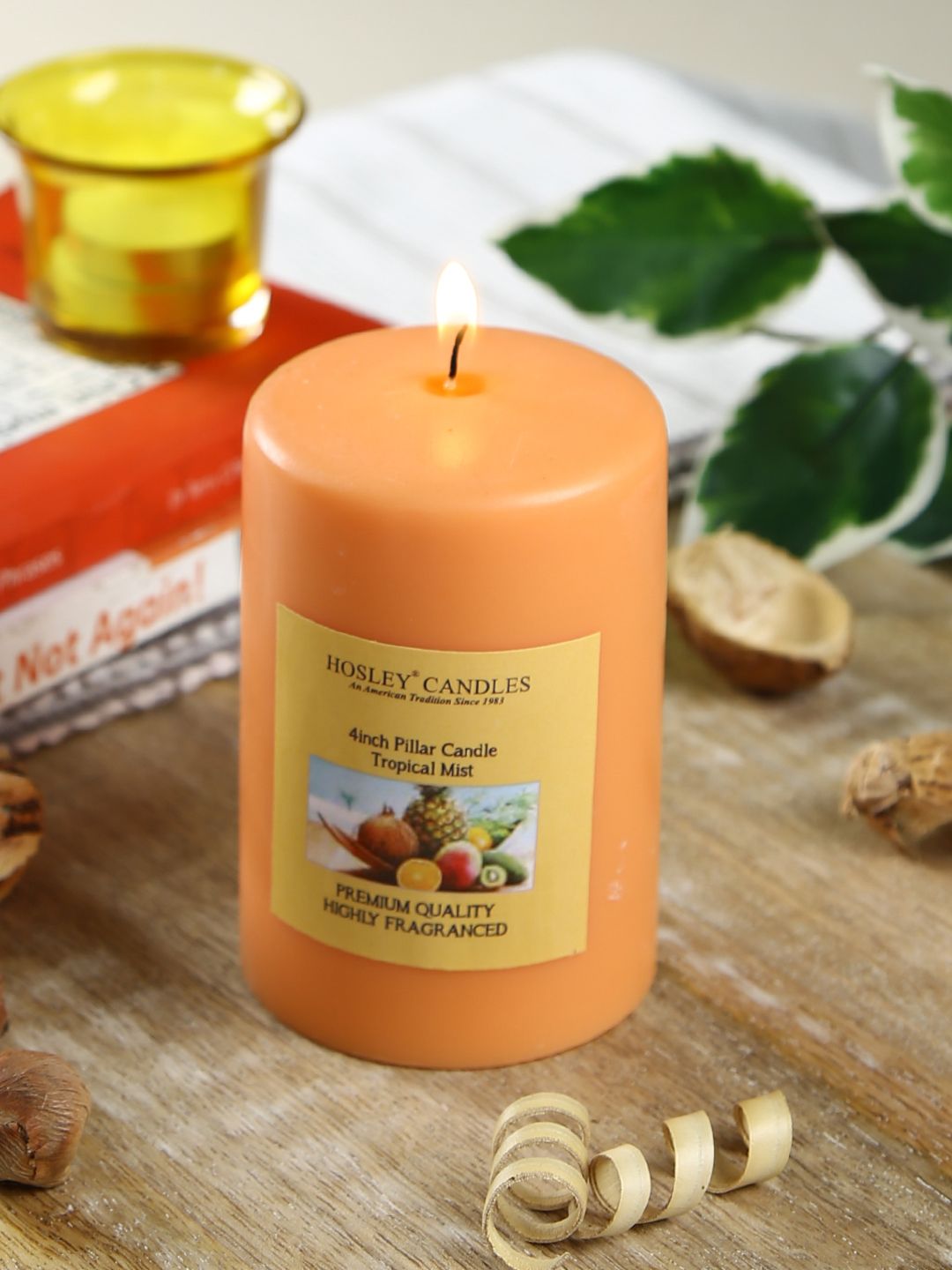 HOSLEY Orange Tropical Mist Highly Fragranced Pillar Candle Price in India