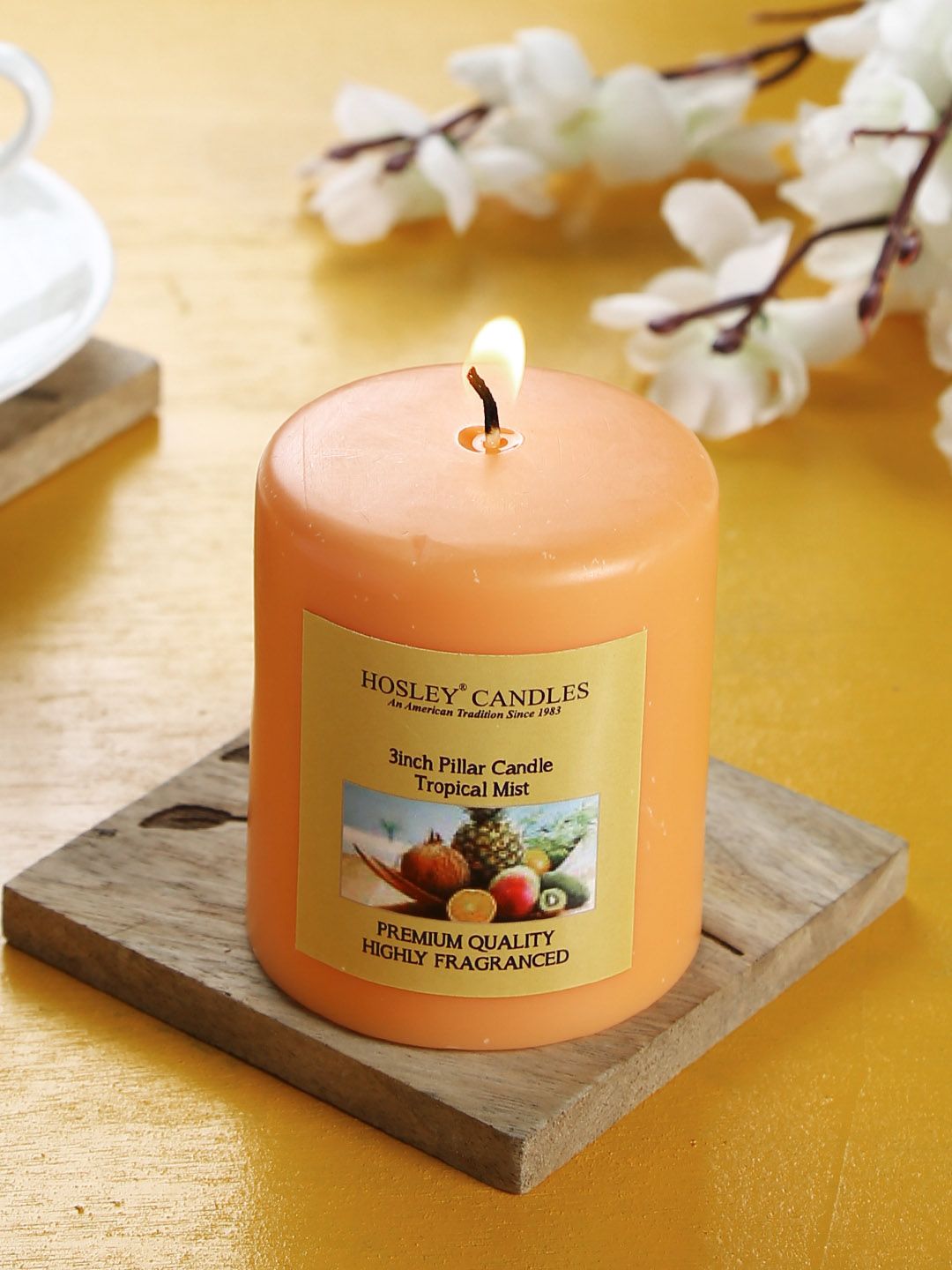 HOSLEY Orange Tropical Mist Highly Fragranced 3inch Pillar Candle Price in India