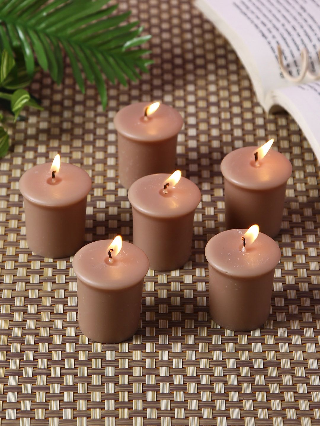 HOSLEY Set Of 6 Brown Rustic Sandalwood Highly Fragranced Votive Candles Price in India