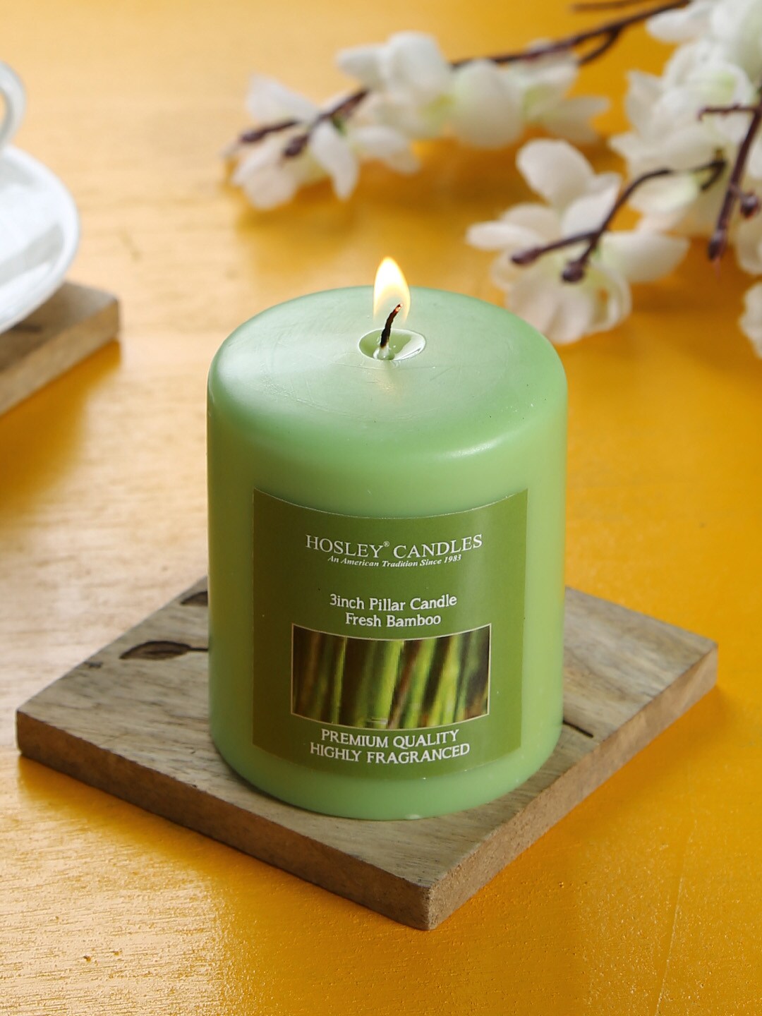 HOSLEY Green Fresh Bamboo Highly Fragranced Pillar Candle Price in India