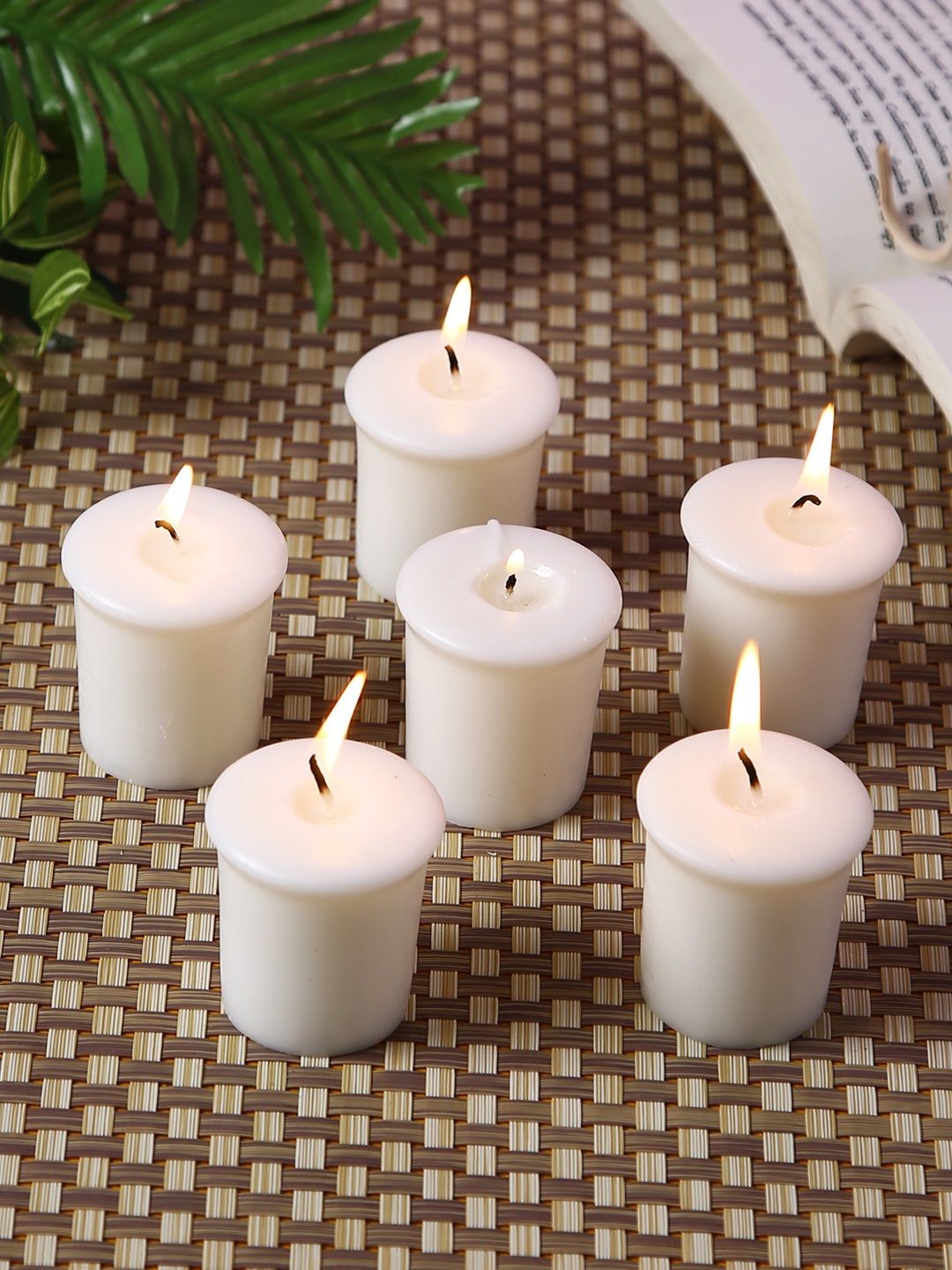 HOSLEY Set Of 6 White Solid Unscented Votive Candles Price in India